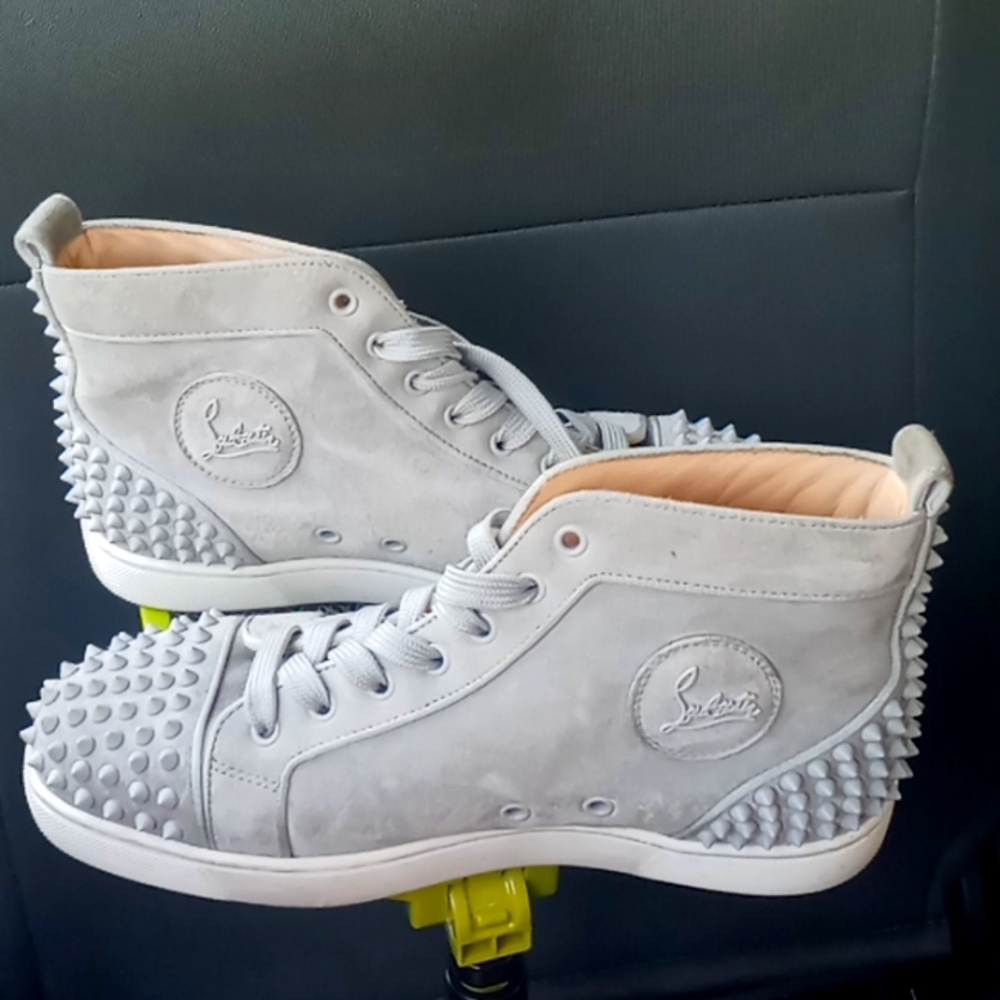 Christian louboutin gray suede high top sneakers